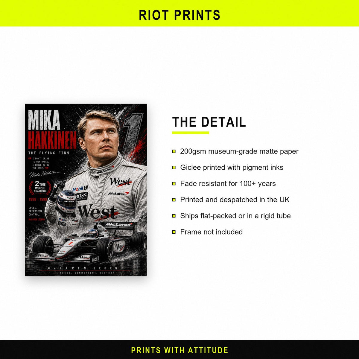 Mika Hakkinen The Flying Finn F1 Art Print