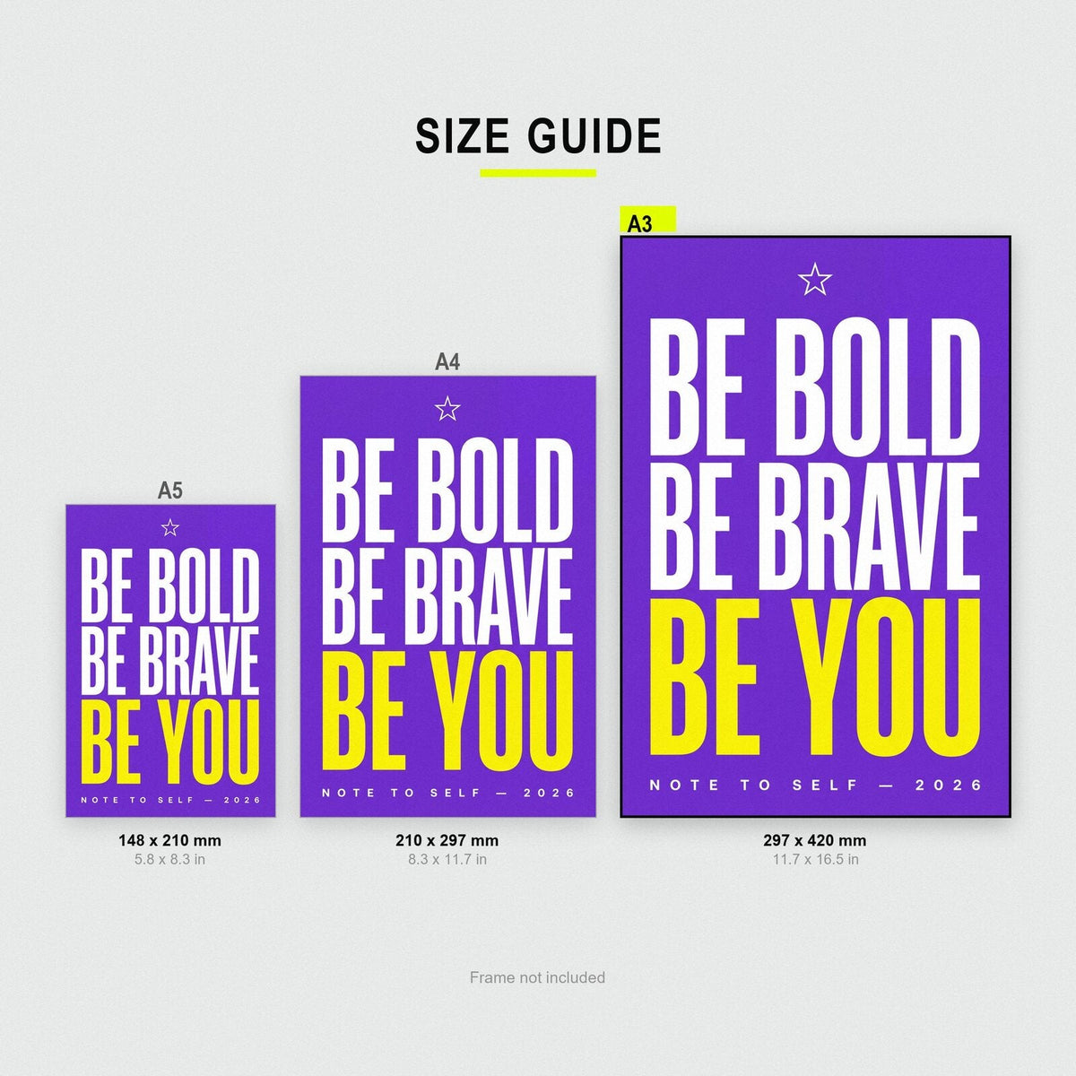 Be Bold Be Brave Be You Note To Self Typography Art Print