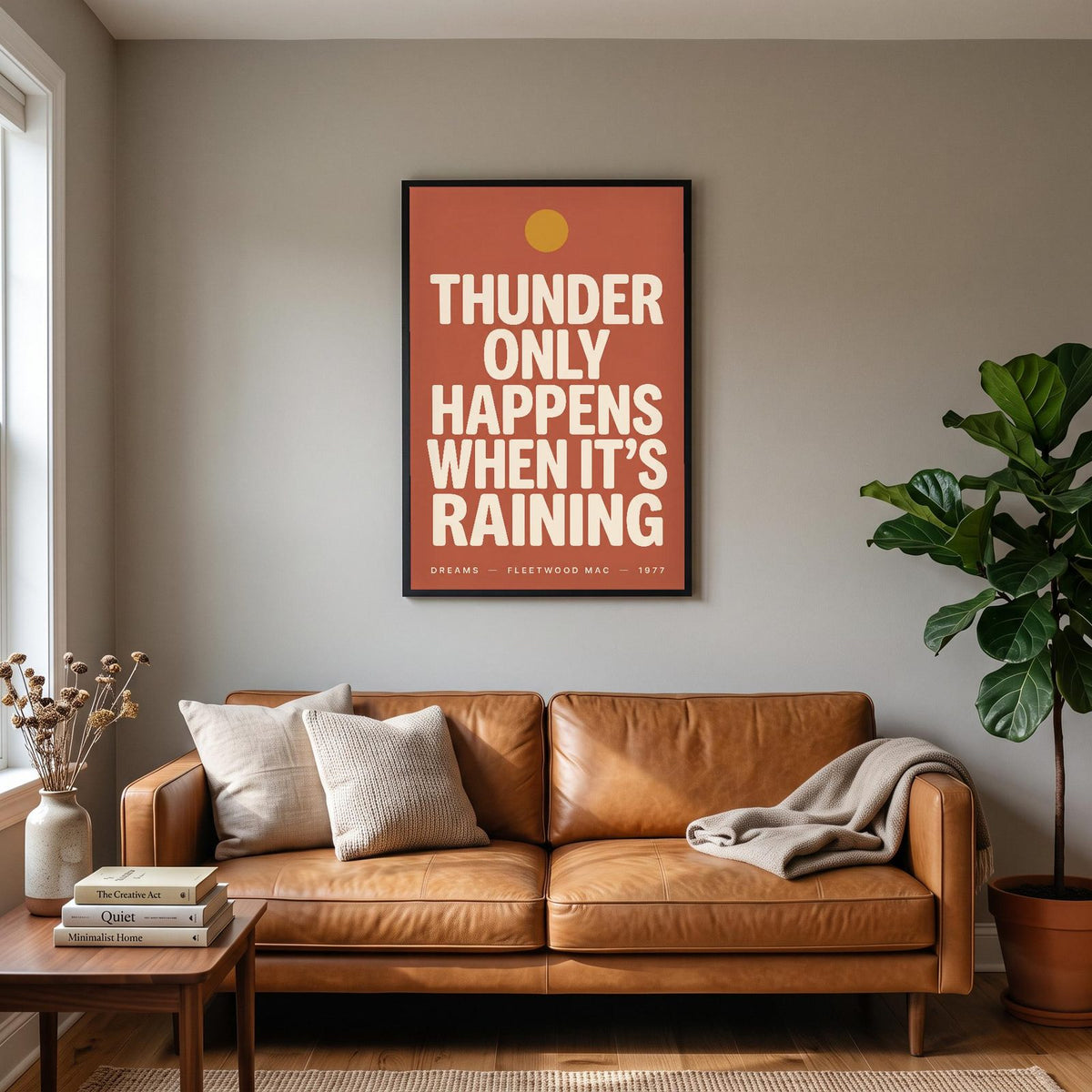Dreams Lyrics Print hanging on a living room wall