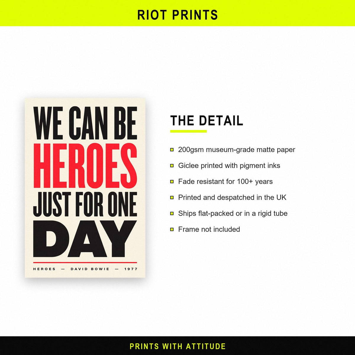 Heroes Lyrics Print paper and printing specification