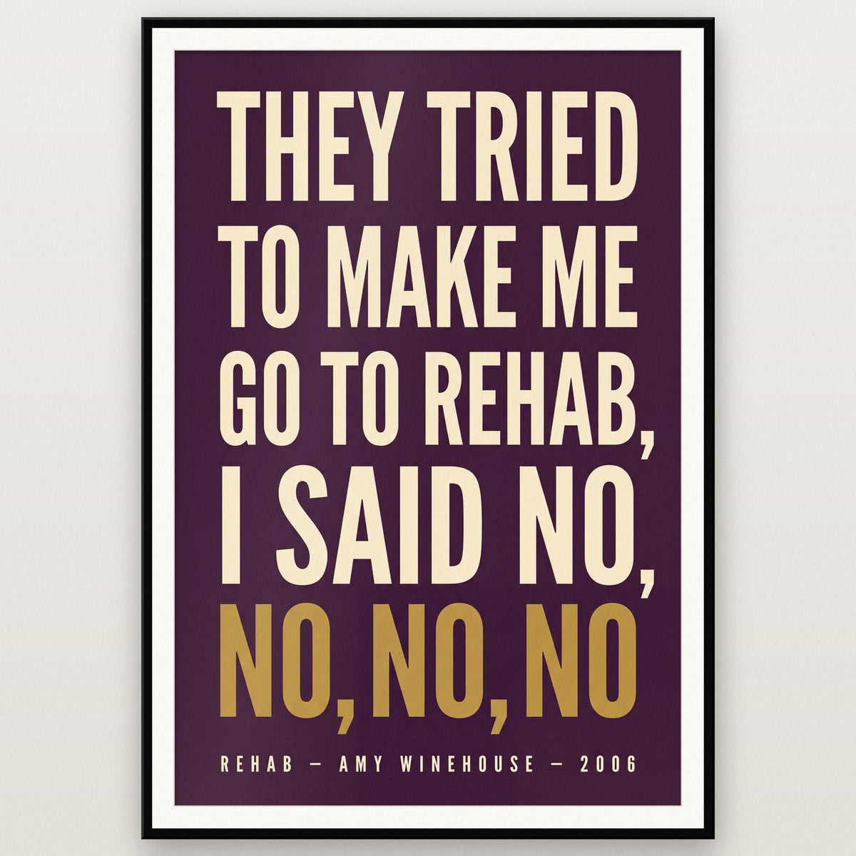 Rehab Lyrics Print shown in a black frame