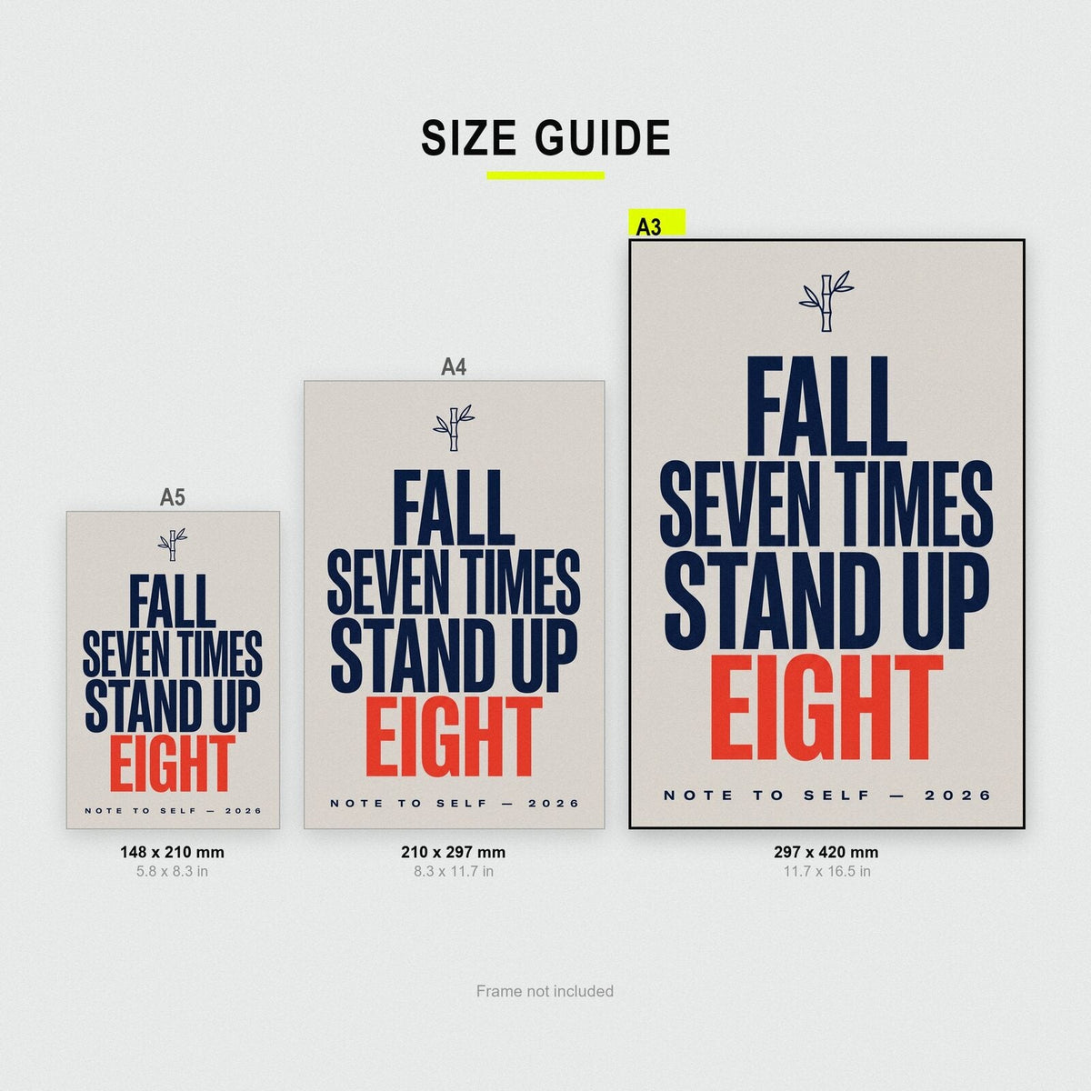 Fall Seven Times Stand Up Eight Note To Self Typography Art Print