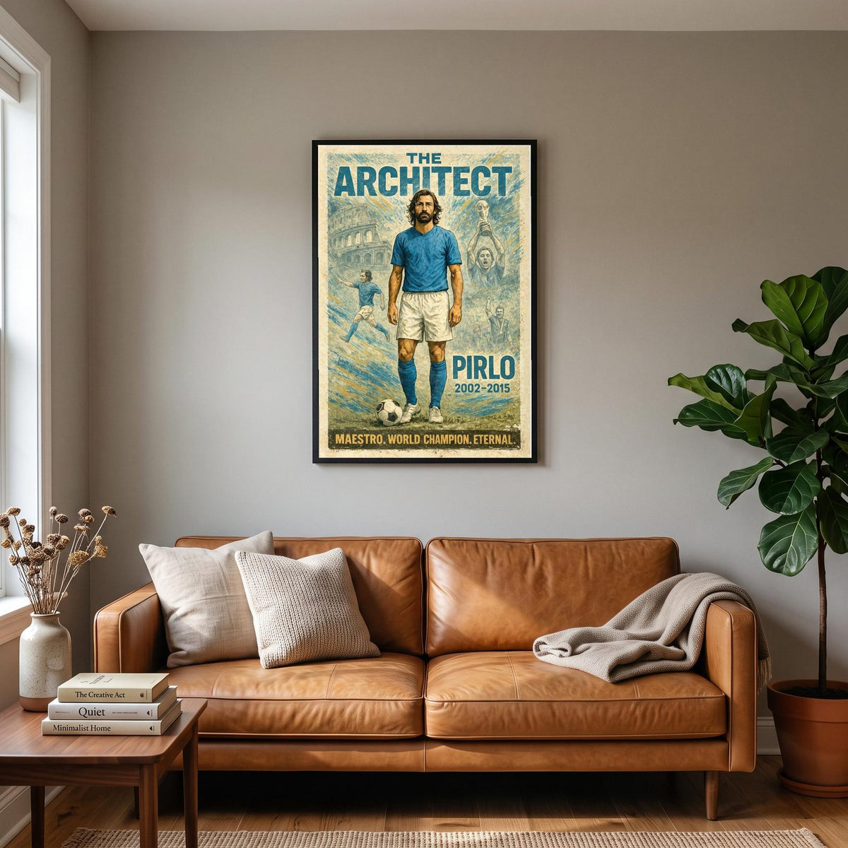 Andrea Pirlo Football Legends Poster hanging on a living room wall
