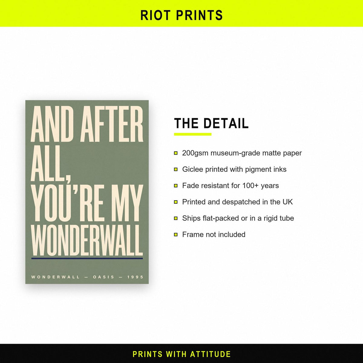 Wonderwall Lyrics Print paper and printing specification