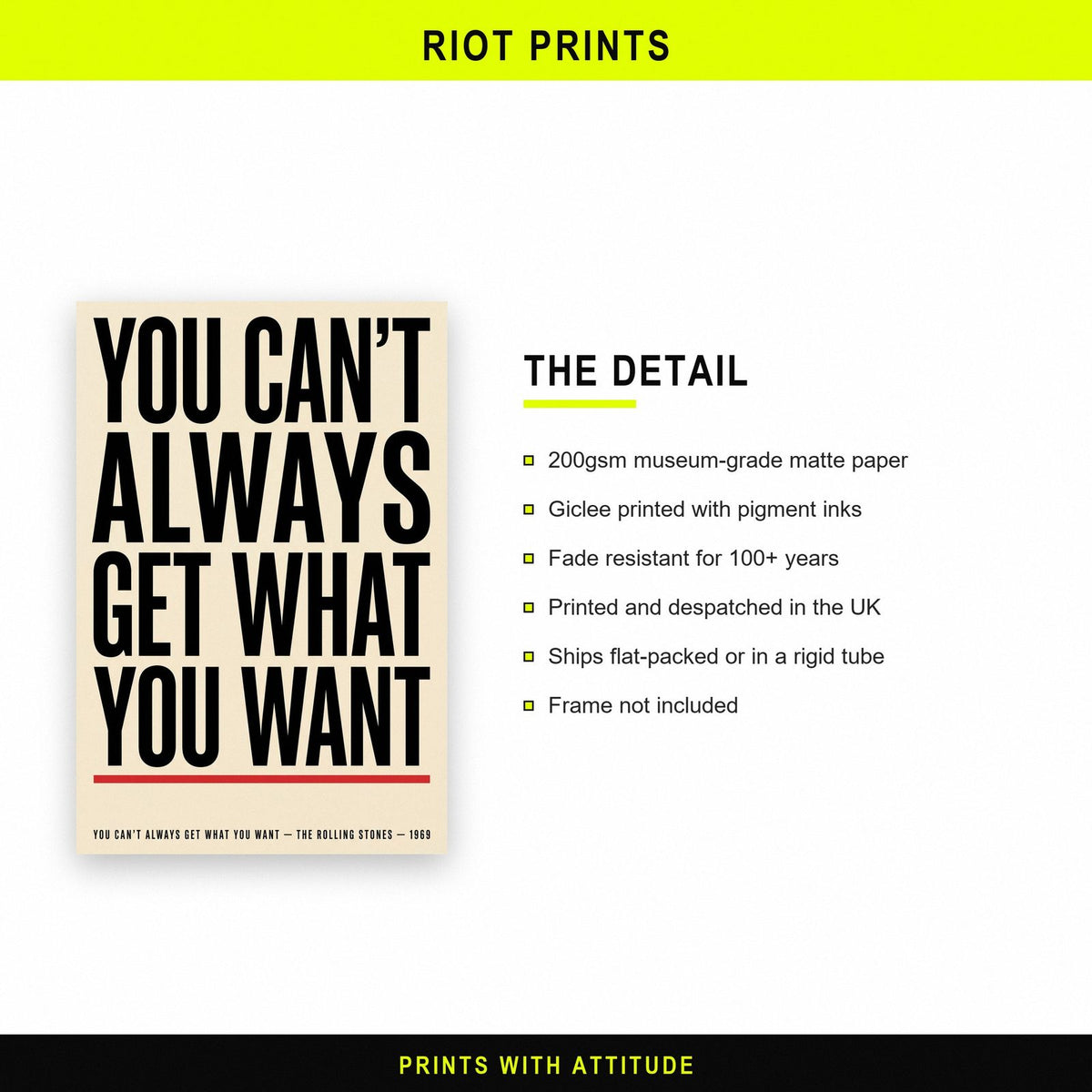 You Can't Always Get What You Want Lyrics Print paper and printing specification
