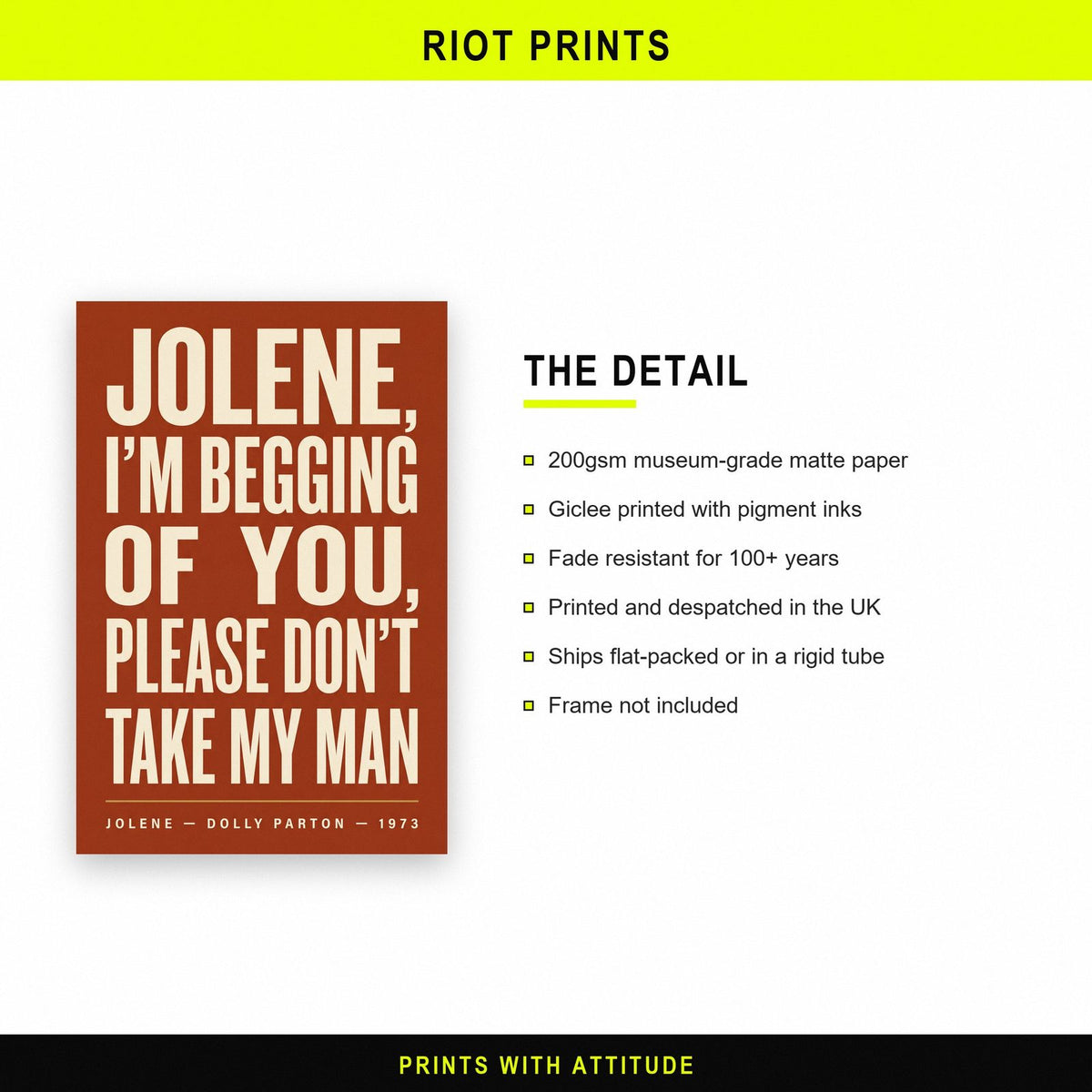 Jolene Lyrics Print paper and printing specification