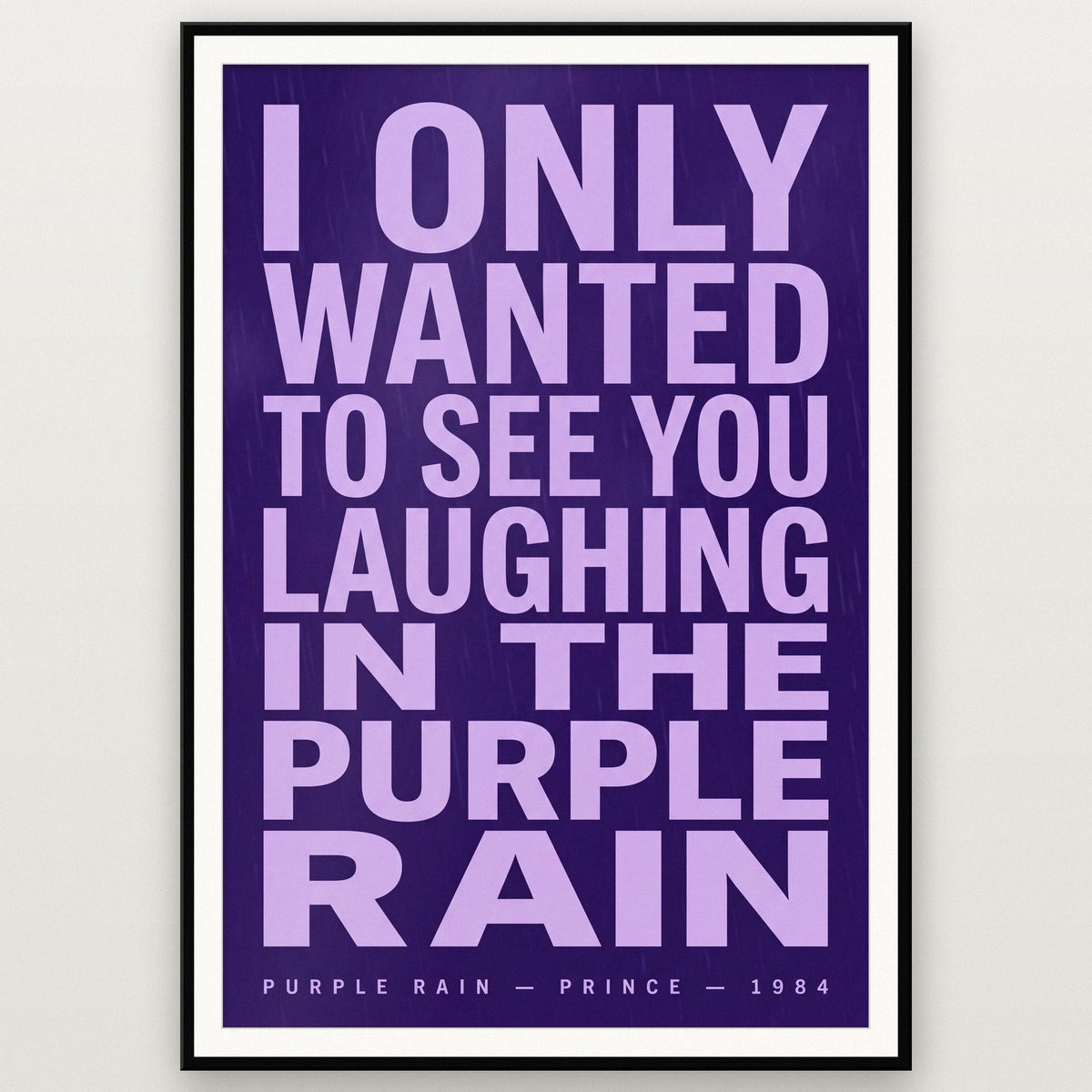 Purple Rain Lyrics Print shown in a black frame