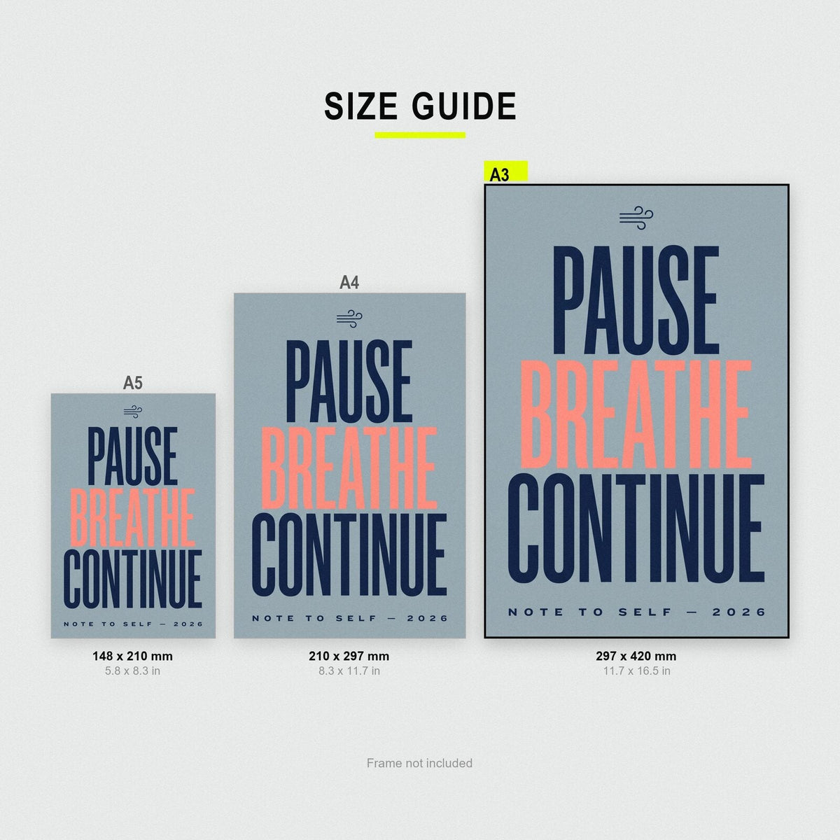 Pause Breathe Continue Note To Self Typography Art Print