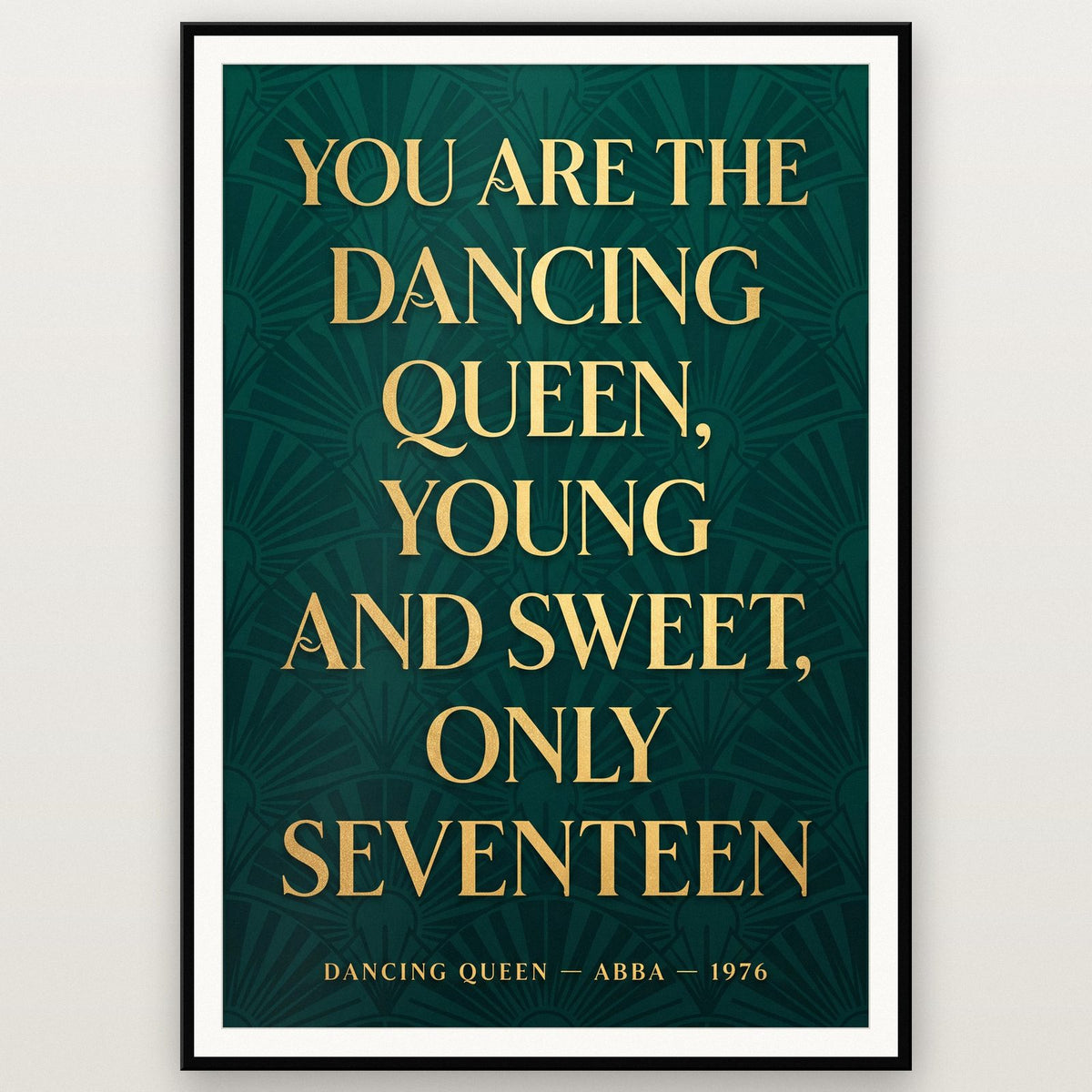 Dancing Queen Lyrics Print shown in a black frame