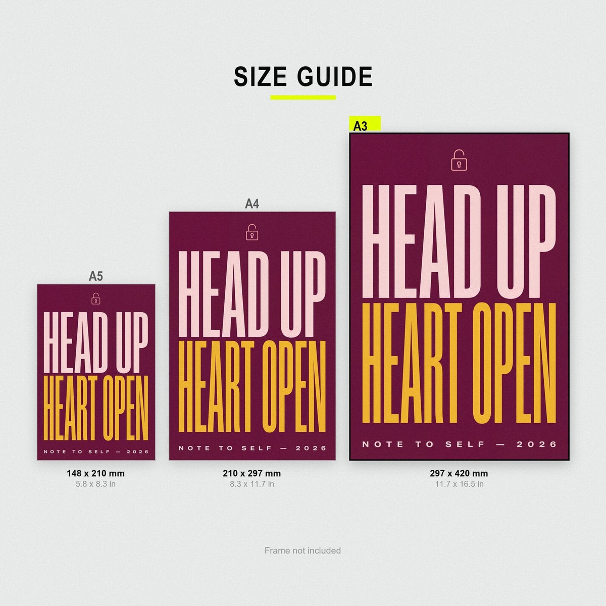 Head Up Heart Open Note To Self Typography Art Print