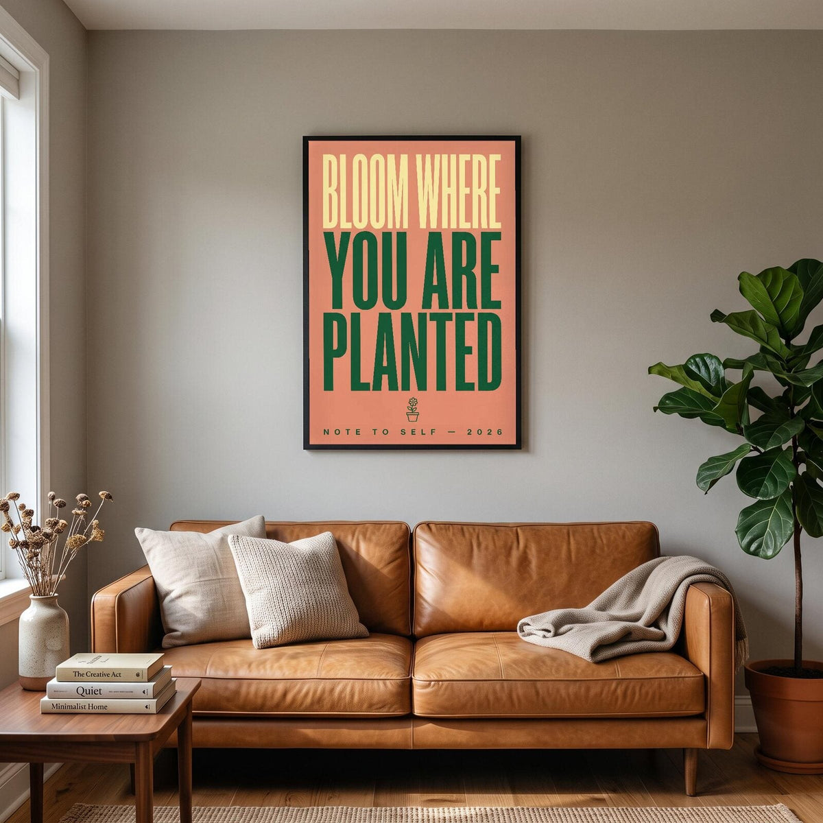 Bloom Where You Are Planted Coral Note To Self Typography Art Print