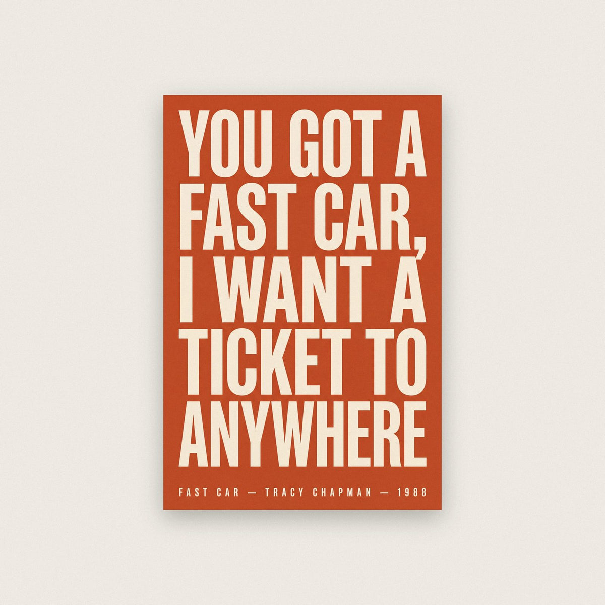 Fast Car Lyrics Print
