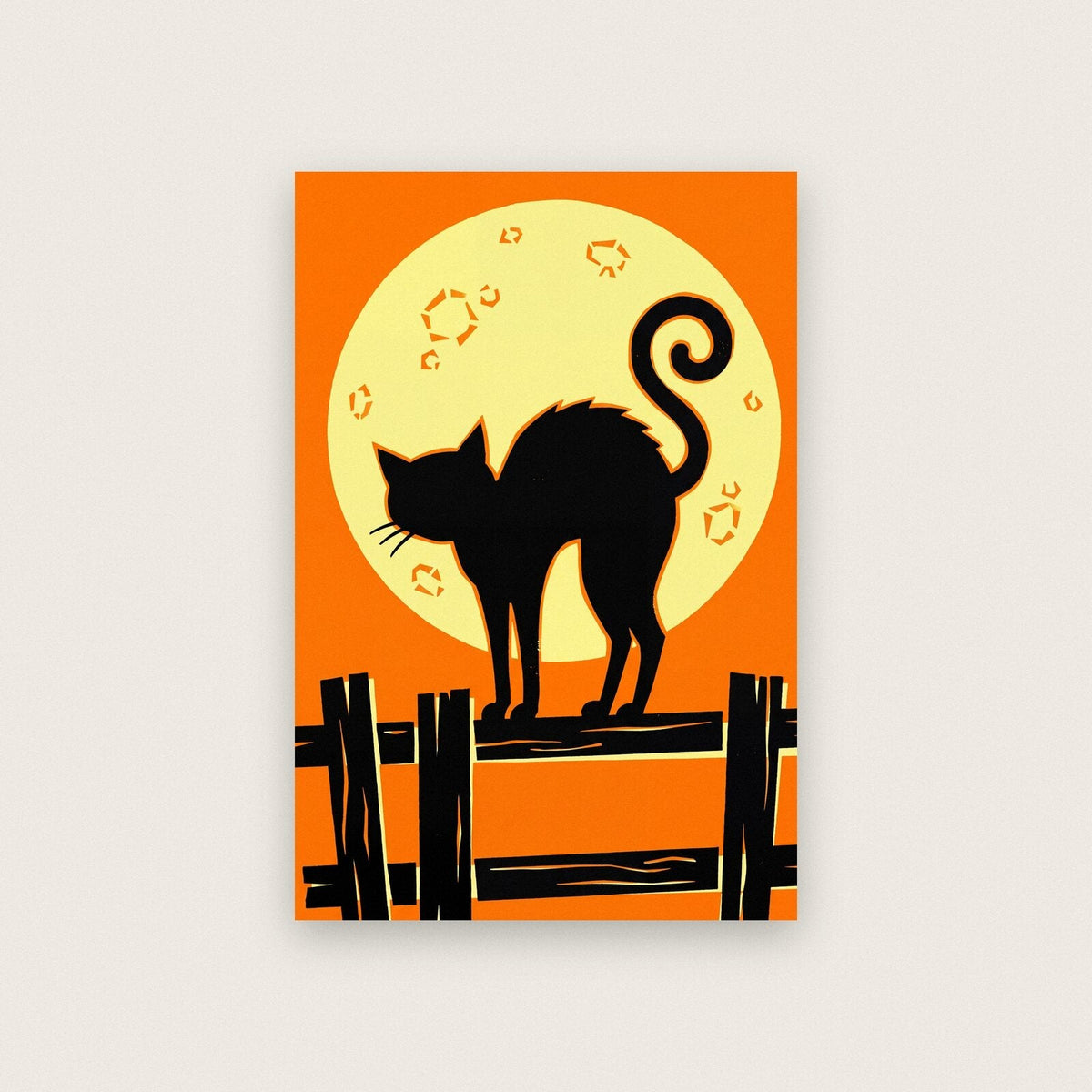 Black Cat On The Fence Halloween Art Print