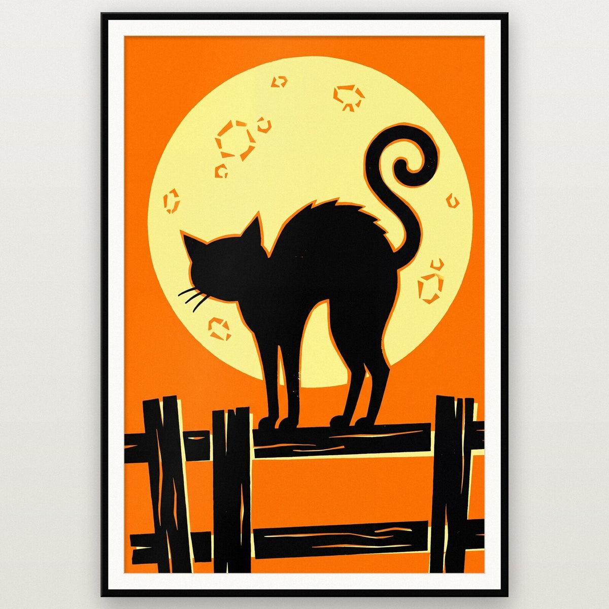 Black Cat On The Fence Halloween Art Print