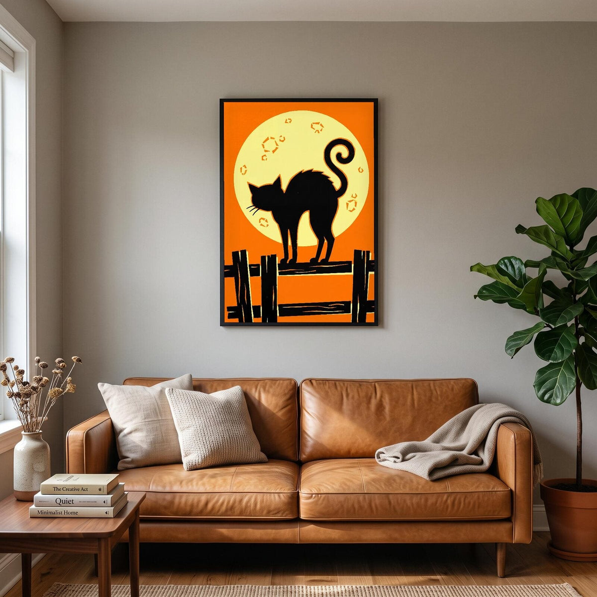 Black Cat On The Fence Halloween Art Print