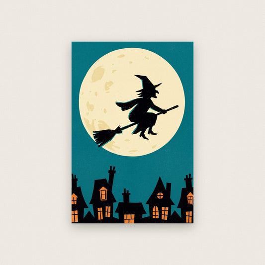 Witch Across The Moon Halloween Art Print