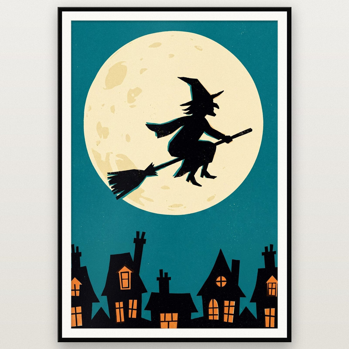 Witch Across The Moon Halloween Art Print