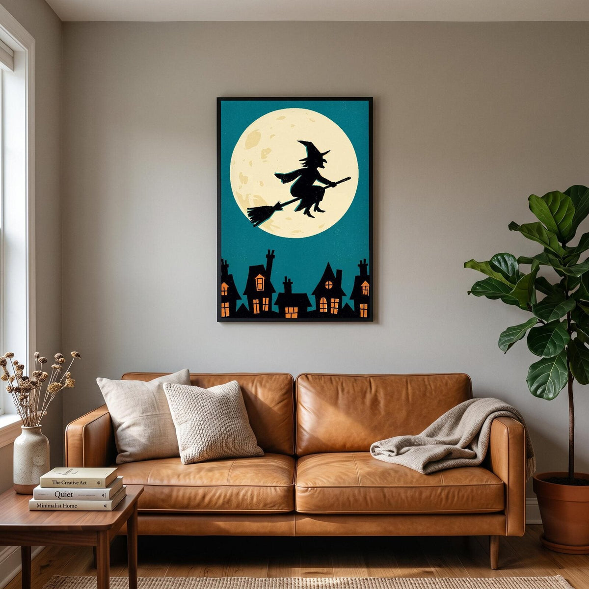 Witch Across The Moon Halloween Art Print