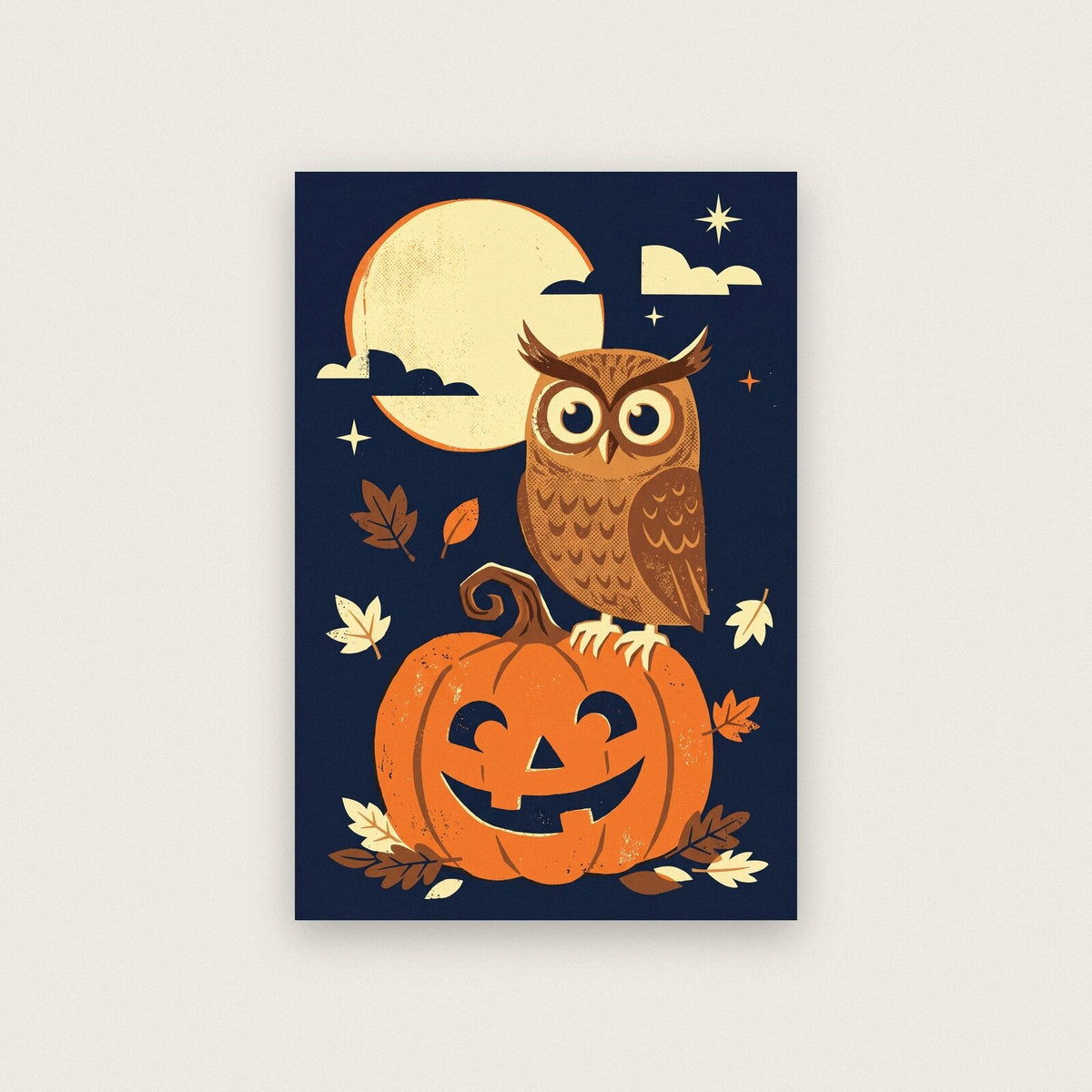 Owl On A Pumpkin Halloween Art Print