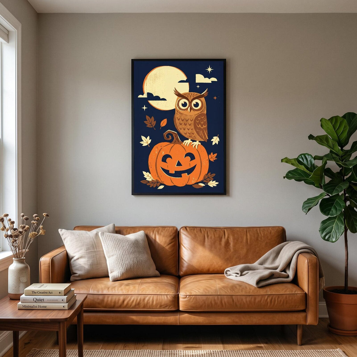 Owl On A Pumpkin Halloween Art Print