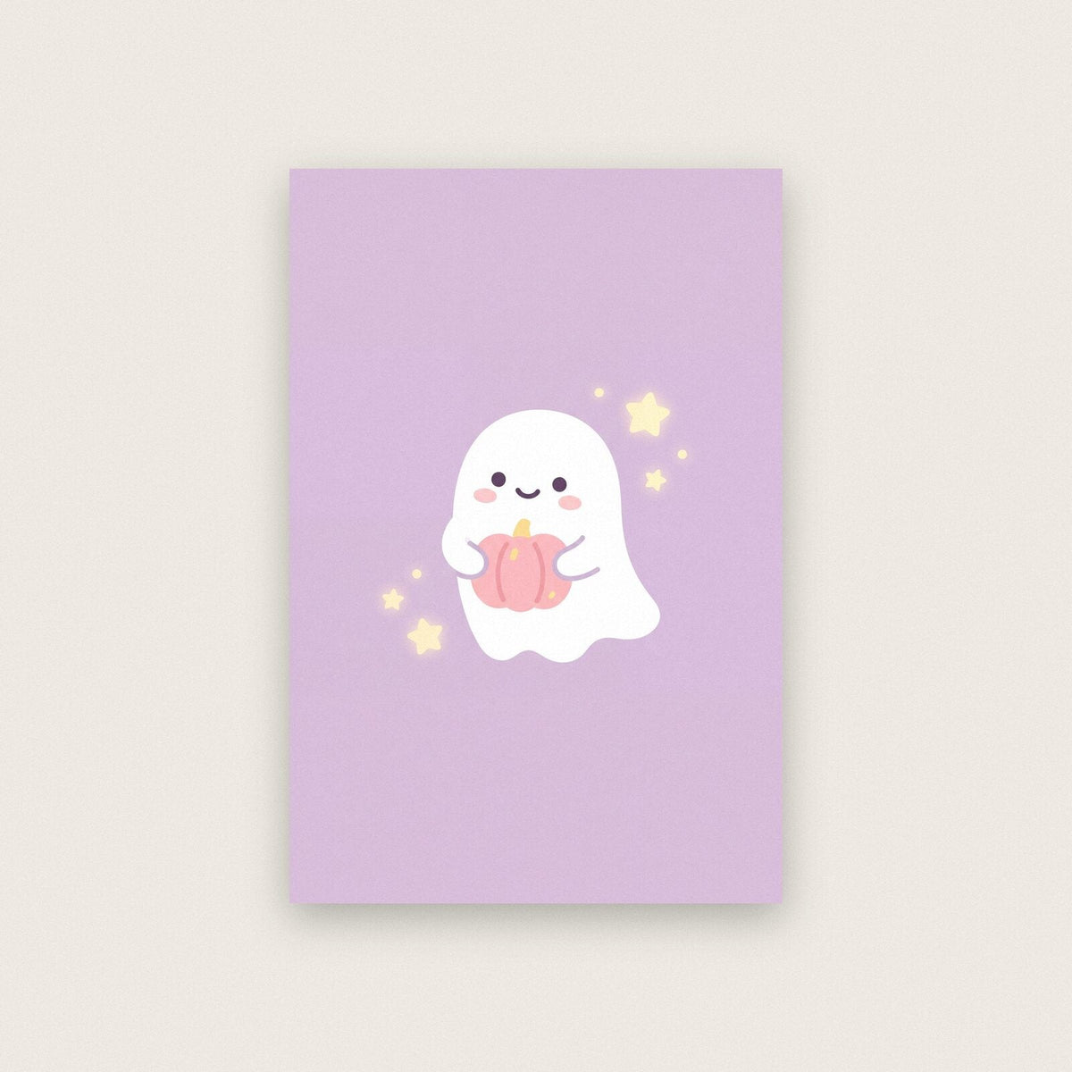 Little Ghost With A Pumpkin Cute Halloween Art Print