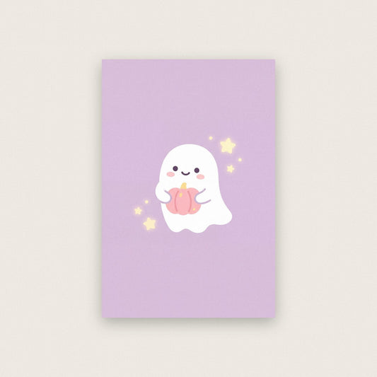Little Ghost With A Pumpkin Cute Halloween Art Print