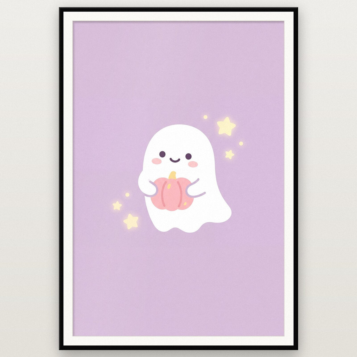 Little Ghost With A Pumpkin Cute Halloween Art Print