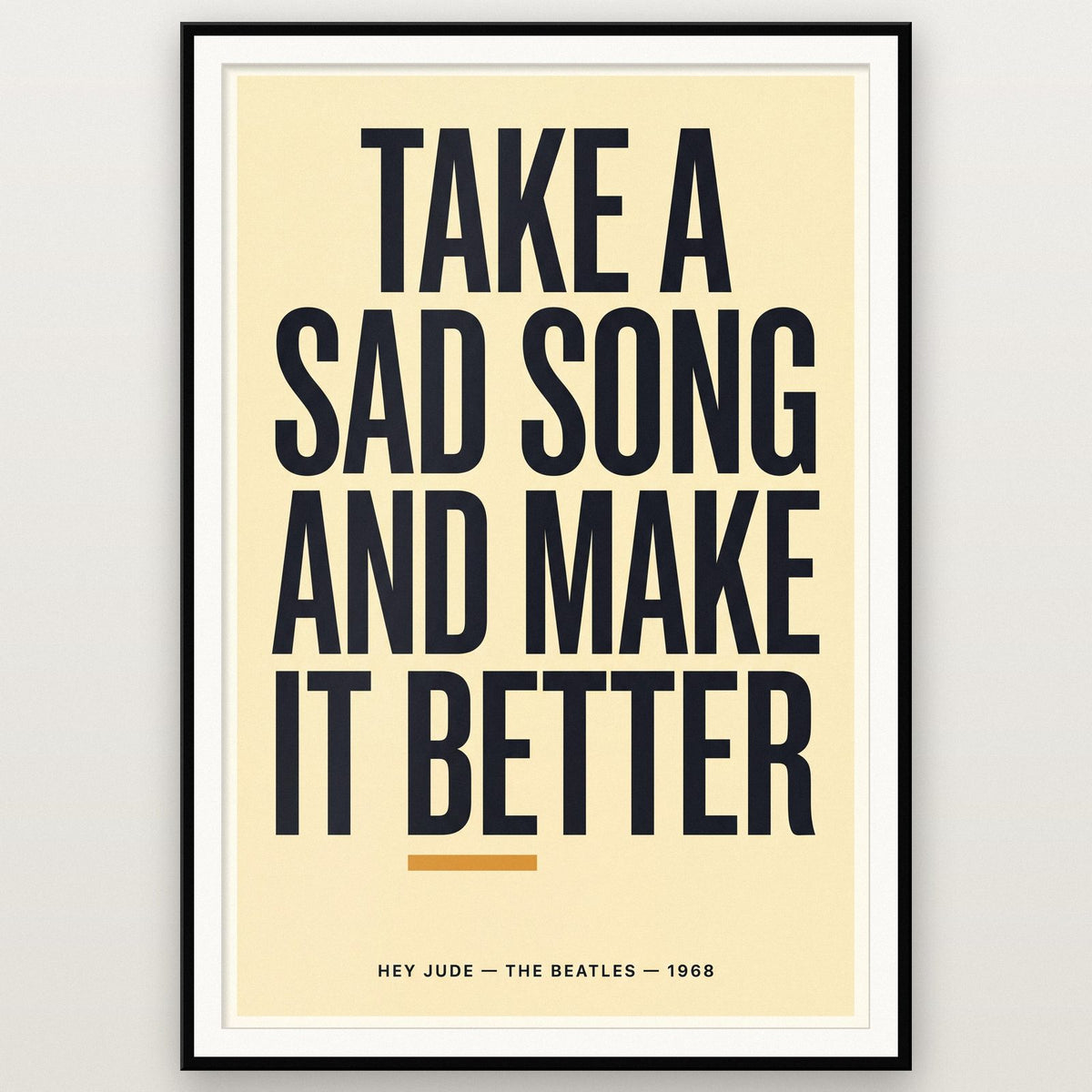 Hey Jude Lyrics Print shown in a black frame