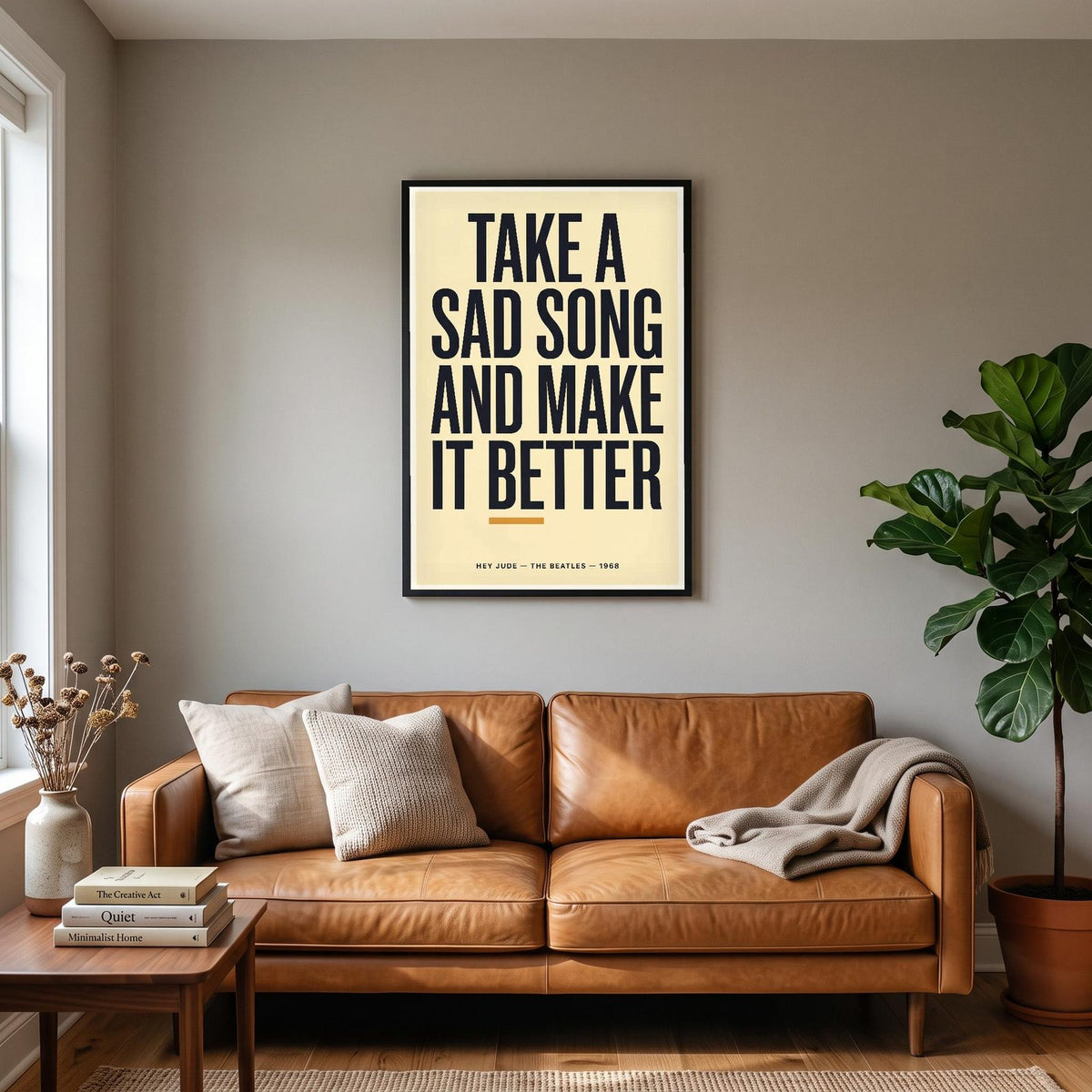 Hey Jude Lyrics Print hanging on a living room wall