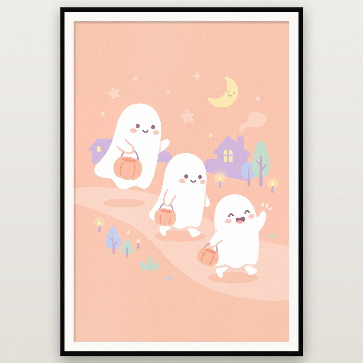 Three Little Ghosts Cute Halloween Art Print