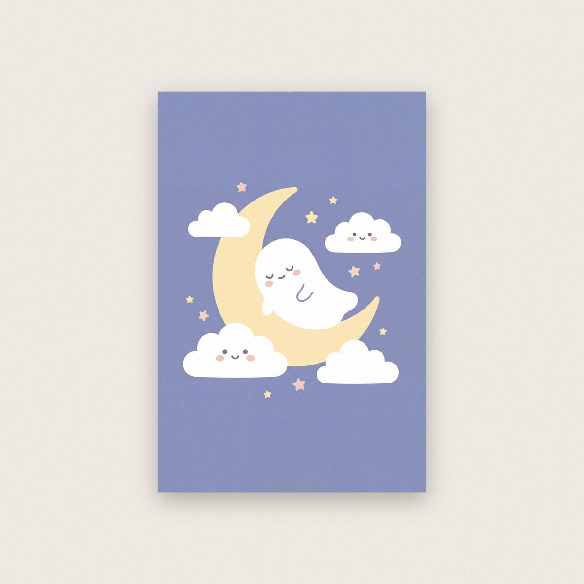 Ghost On The Moon Cute Halloween Art Print