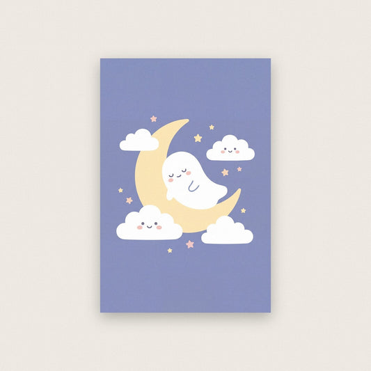 Ghost On The Moon Cute Halloween Art Print