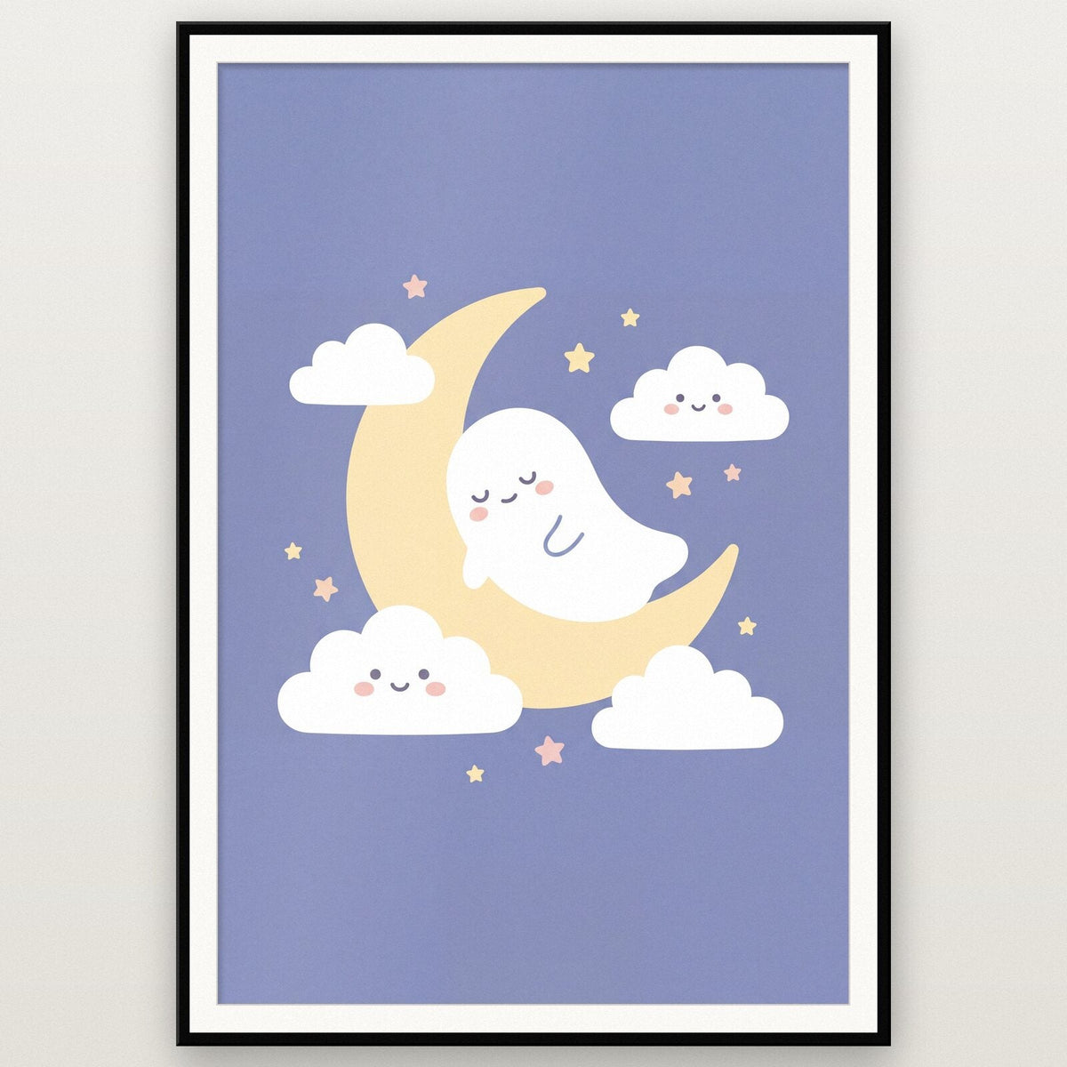 Ghost On The Moon Cute Halloween Art Print