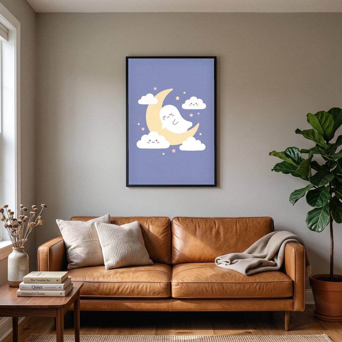 Ghost On The Moon Cute Halloween Art Print