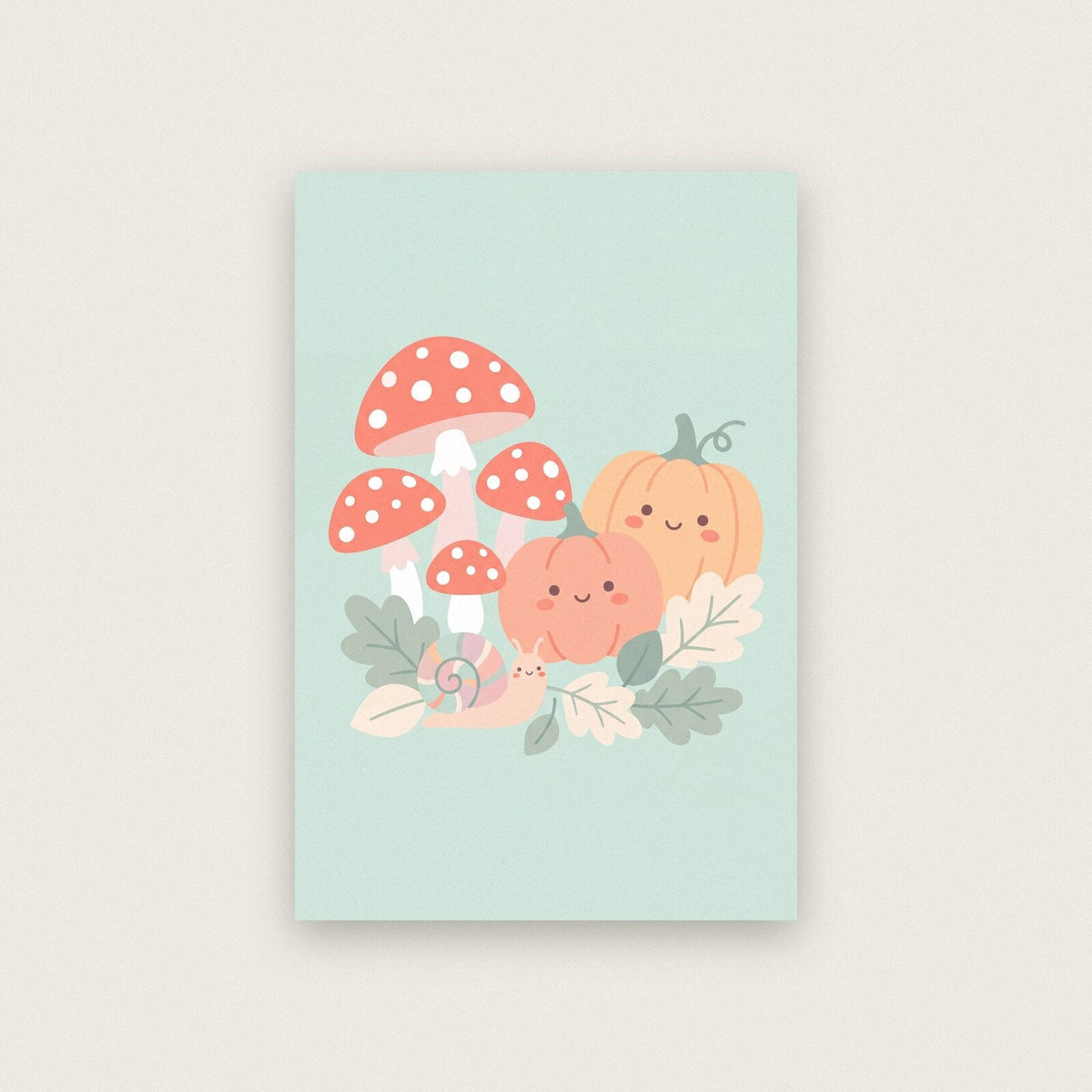 Toadstools And Pumpkins Cute Halloween Art Print