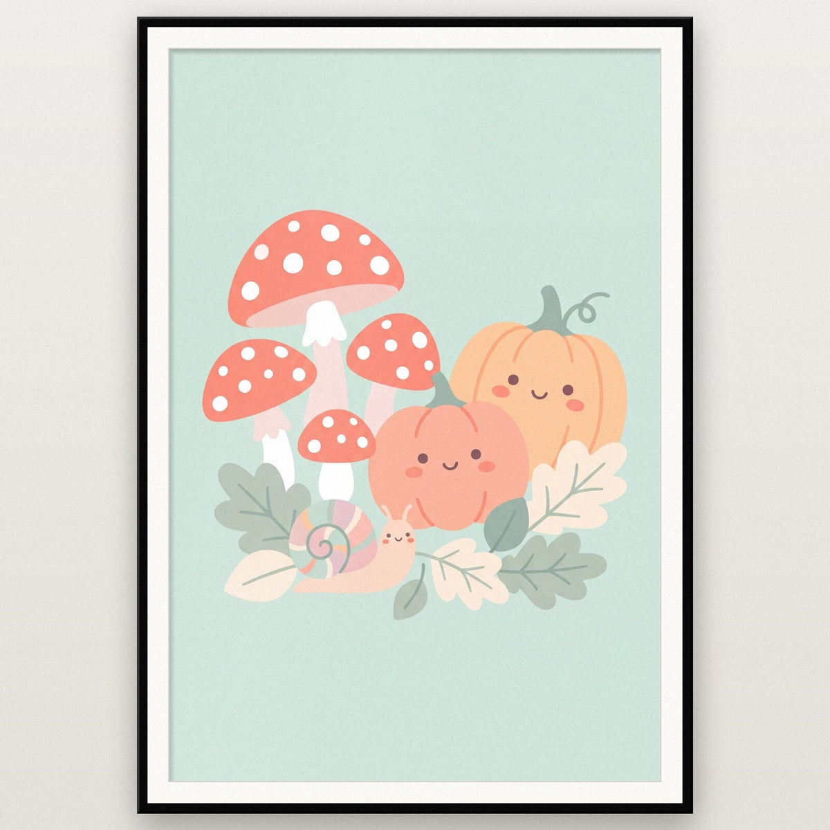Toadstools And Pumpkins Cute Halloween Art Print