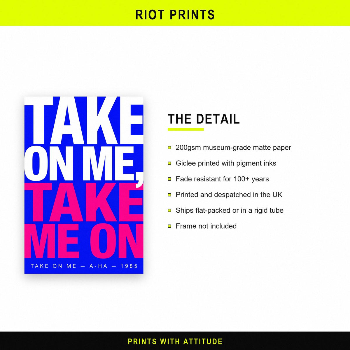 Take On Me Lyrics Print paper and printing specification
