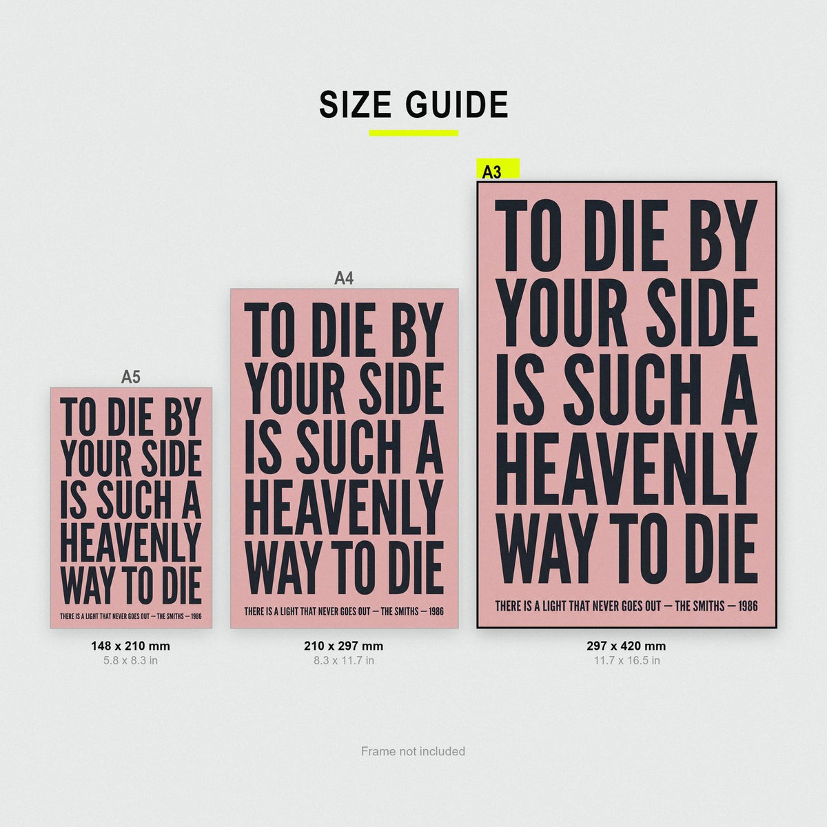 There Is A Light Lyrics Print size guide showing A3, A4 and A5