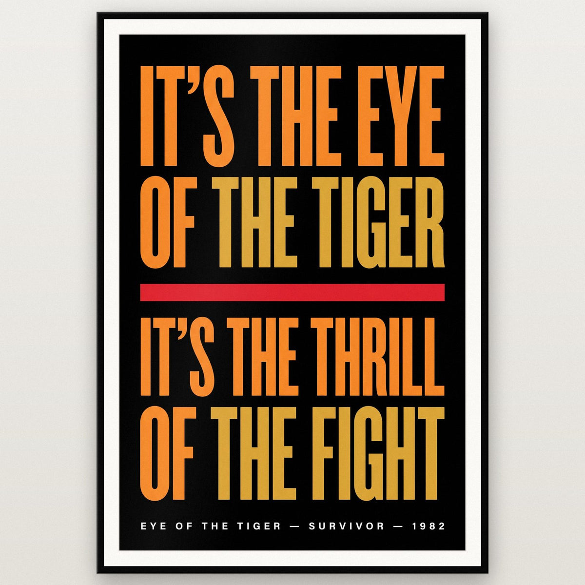 Eye Of The Tiger Lyrics Print shown in a black frame