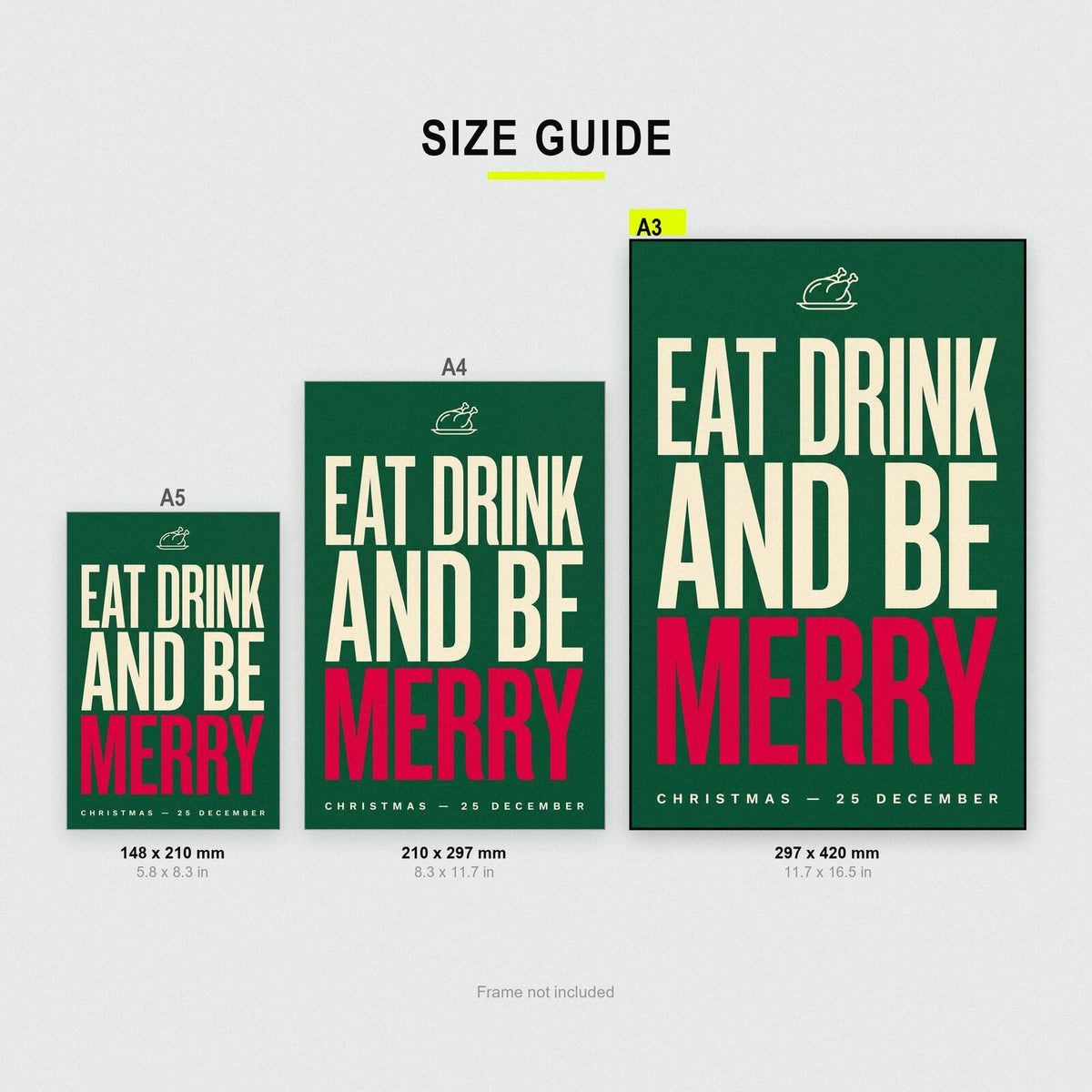Eat Drink And Be Merry Christmas Typography Art Print