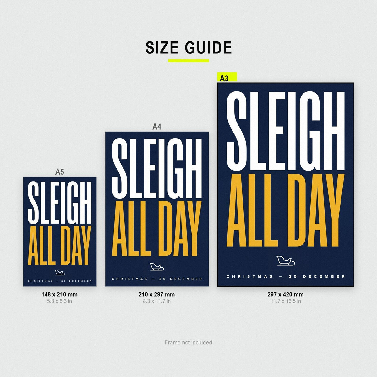 Sleigh All Day Christmas Typography Art Print