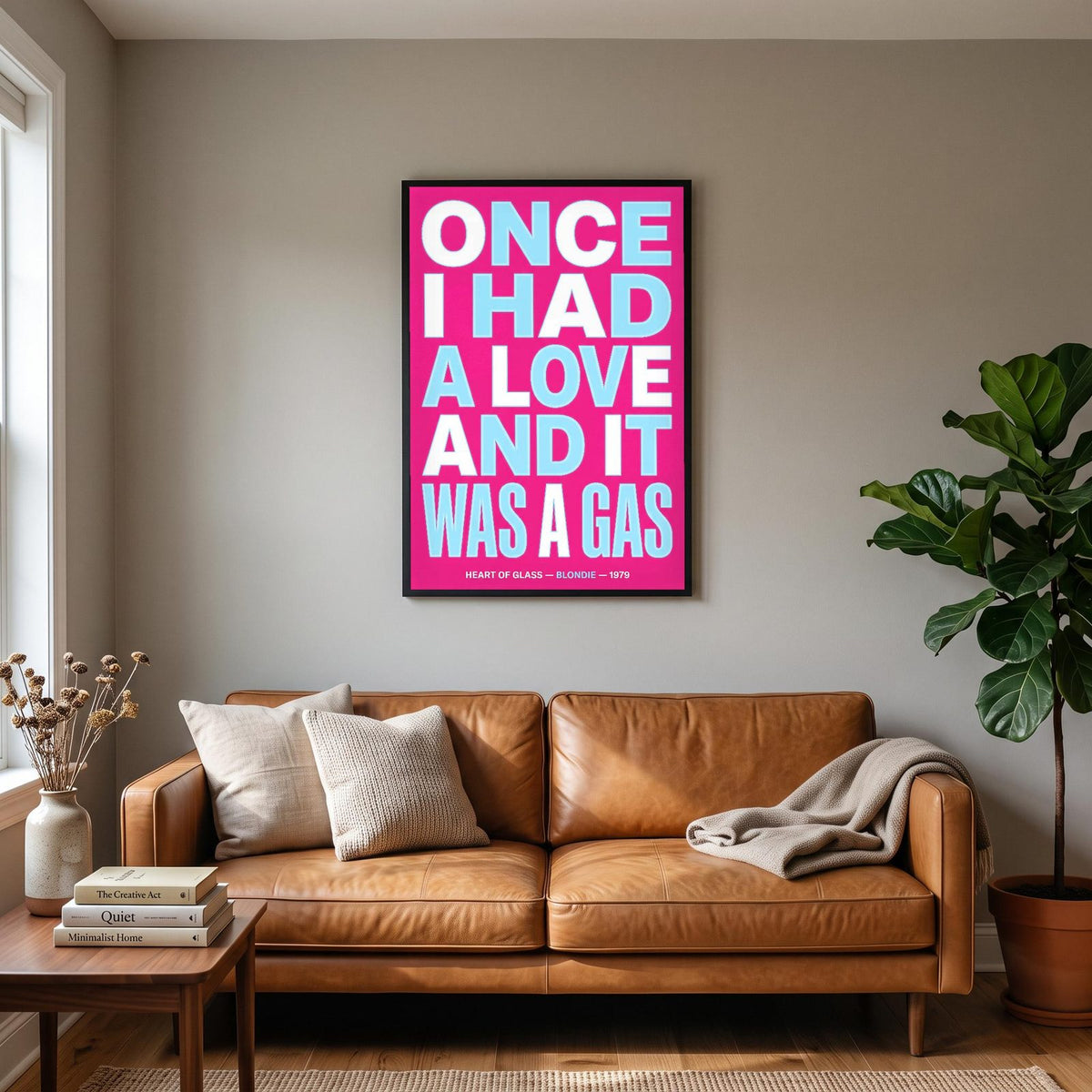 Heart Of Glass Lyrics Print hanging on a living room wall
