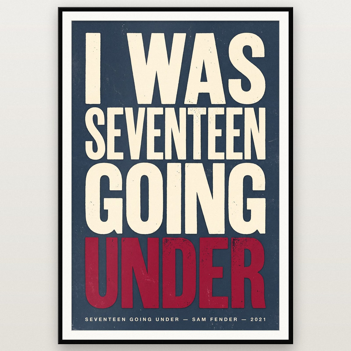 Seventeen Going Under Lyrics Print shown in a black frame