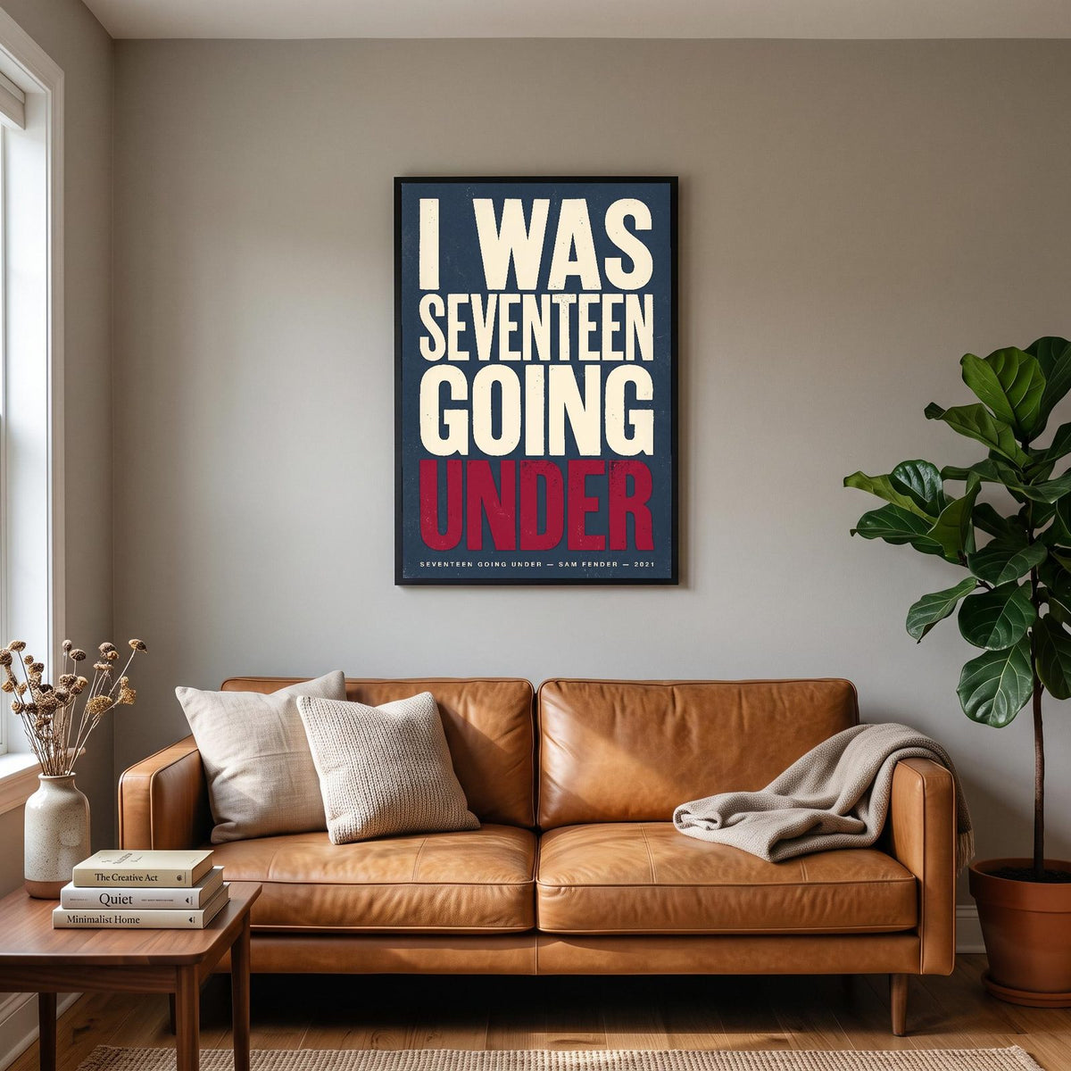 Seventeen Going Under Lyrics Print hanging on a living room wall