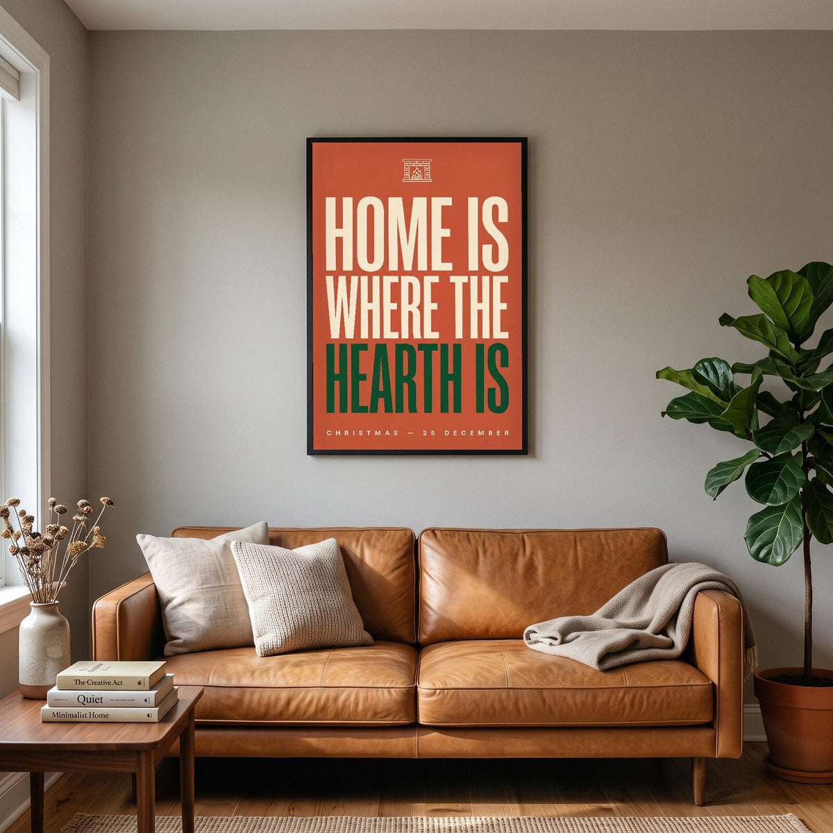 Home Is Where The Hearth Is Christmas Typography Art Print