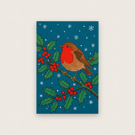 Robin On The Holly Christmas Art Print