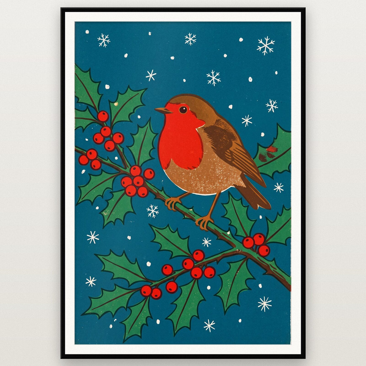 Robin On The Holly Christmas Art Print