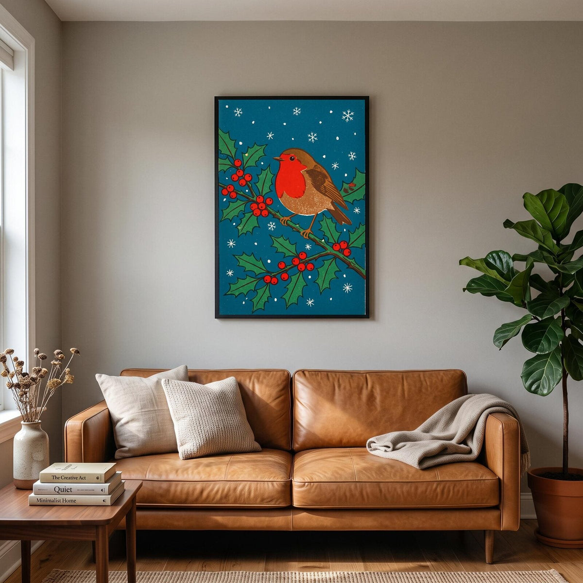 Robin On The Holly Christmas Art Print