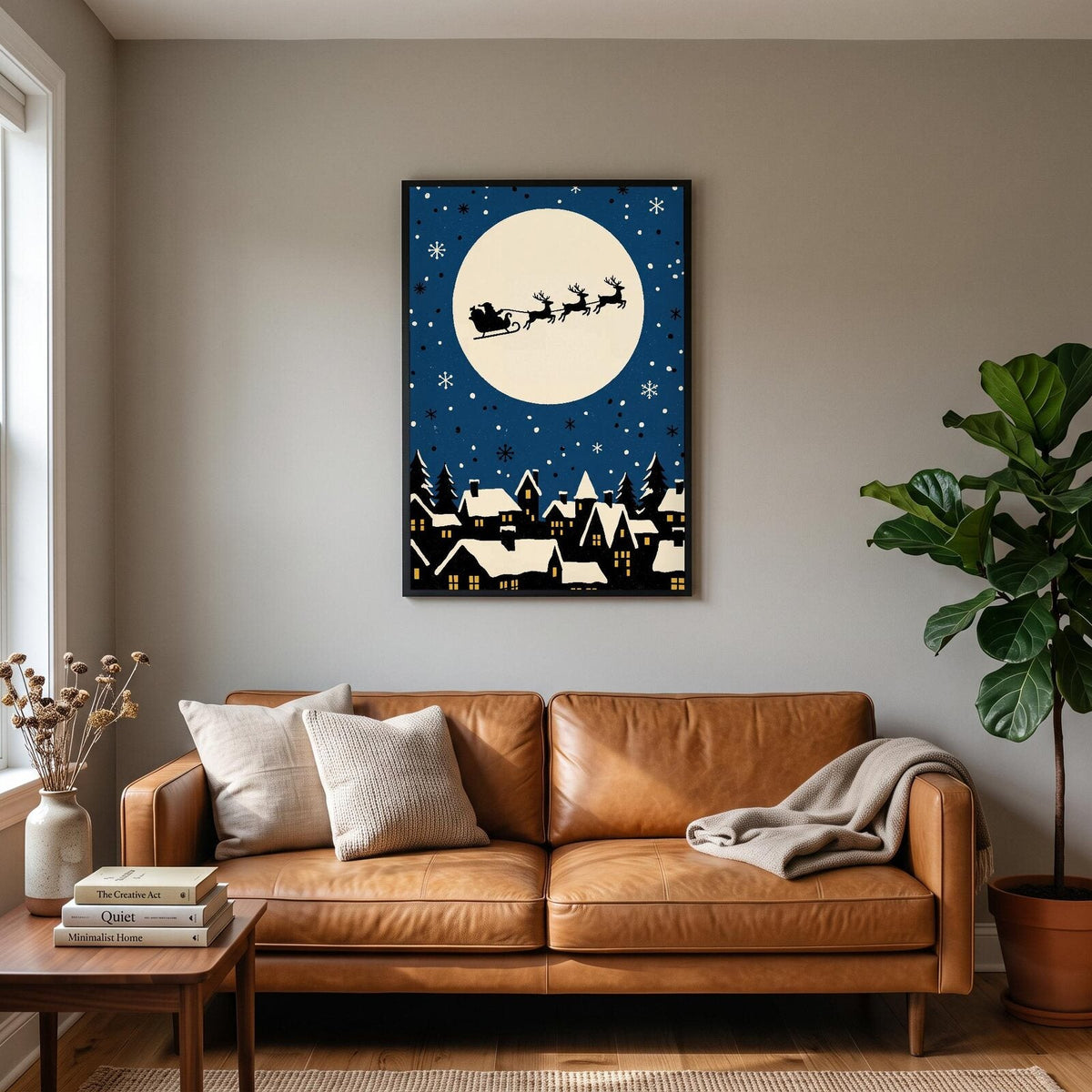 The Sleigh Across The Moon Christmas Art Print
