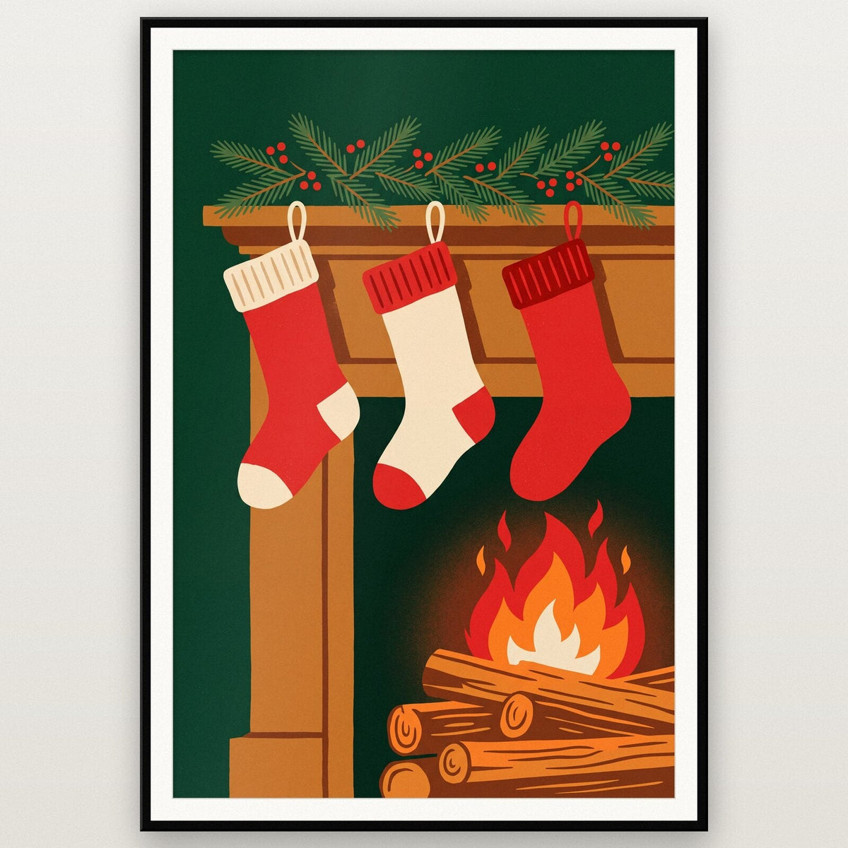 Stockings By The Fire Christmas Art Print